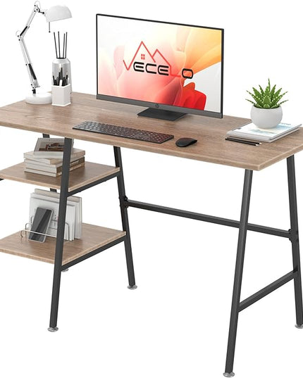 VECELO 43 Inch Home Office Computer Easy to Assemble Simple Table Modern Student Study Desk,Water Proof, Oak+black leg - LeafyLoom