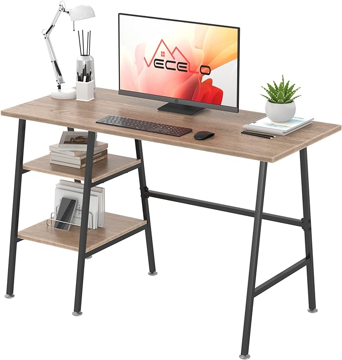 VECELO 43 Inch Home Office Computer Easy to Assemble Simple Table Modern Student Study Desk,Water Proof, Oak+black leg - LeafyLoom