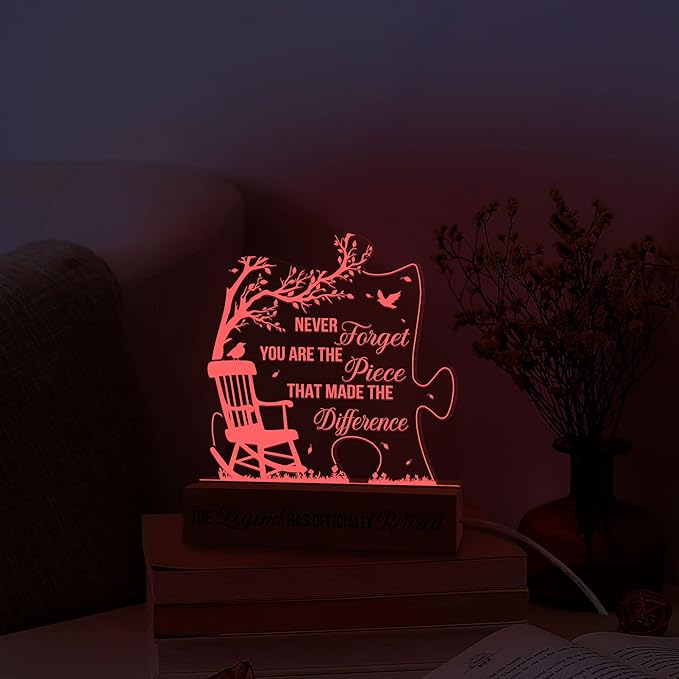 Retirement Gifts for Men Women 3D Illusion Lamp Acrylic Night Light, Happy Retirement Gifts for Boss Coworker Police, Farewell Gift for Male Friends Family, Gift for Mothers Day Fathers Day - LeafyLoom