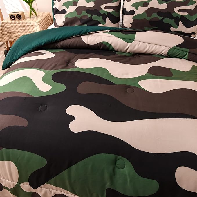Meeting Story Camouflage Bedding Set, green Colorful Pattern Queen Comforter Set, 3 PCS One Comforter and Two Pillowcases in One Bag, All Season Bedspread for Teens Adults (green, King) - LeafyLoom