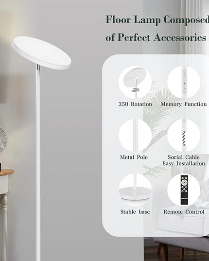 OHLUX Gray Floor Lamp, 35W/2500LM Super Bright Dimmable Sky LED Modern Torchiere Standing Lamp, LED Floor Reading Lamp with 4 Color Temperatures, Remote Touch Control, 1 Hour Timer for Living Room - LeafyLoom