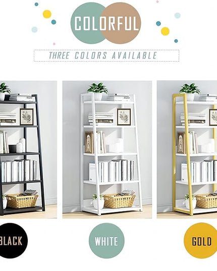 IOTXY 5 Tier Open Bookshelf - Steel and Wood Display Stand, 50CM Width Floor-Standing Bookcase, White - LeafyLoom