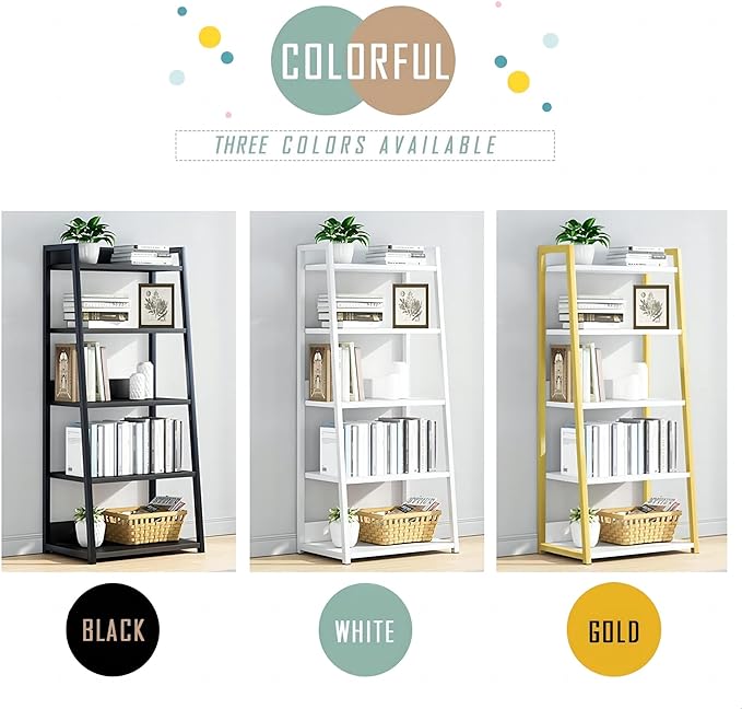 IOTXY 5 Tier Open Bookshelf - Steel and Wood Display Stand, 50CM Width Floor-Standing Bookcase, White - LeafyLoom