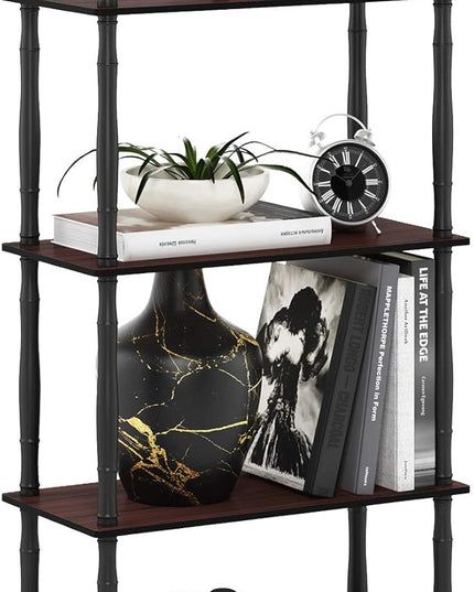 Furinno Turn-N-Tube 5-Tier Multipurpose Shelf / Display Rack / Storage Shelf / Bookshelf, Classic Tubes, Dark Cherry/Black - LeafyLoom