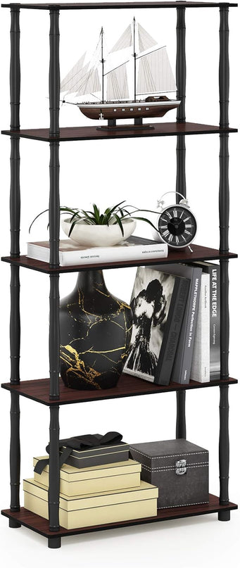 Furinno Turn-N-Tube 5-Tier Multipurpose Shelf / Display Rack / Storage Shelf / Bookshelf, Classic Tubes, Dark Cherry/Black - LeafyLoom
