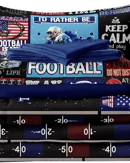 American Football Bedding Twin for Teen Boys, Kids Sports Comforter Set Bed in A Bag, Blue Children Bed Set with Sheets Twin Size - LeafyLoom