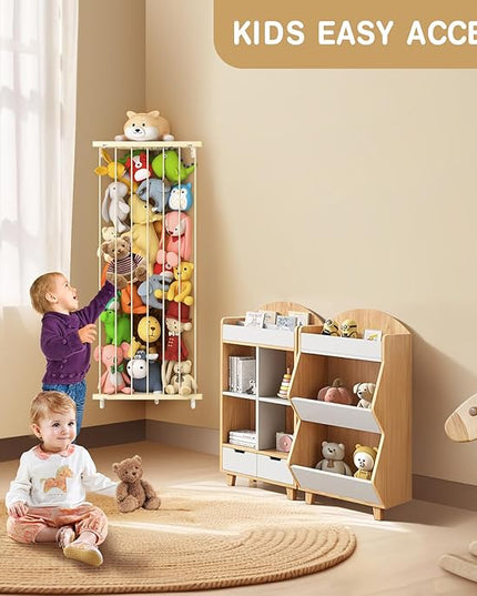 Stuffed Animal Storage Toy Organizer: Corner Stuff Animals Holder for Wall with Adjustable Length - Kids Plush Toys Storage for Nursery Playroom Bedroom Kids Room(Beige) - LeafyLoom