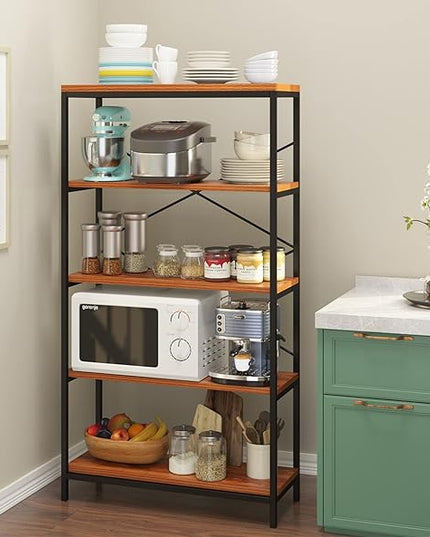 Himimi Industrial Bookshelf 5-Tier, Bookcase 58" H Ladder Shelf, Storage Shelves Rack Shelf Unit, Accent Furniture Metal Frame, Home Office Furniture for Bathroom, Living Room, Vintage Brown - LeafyLoom