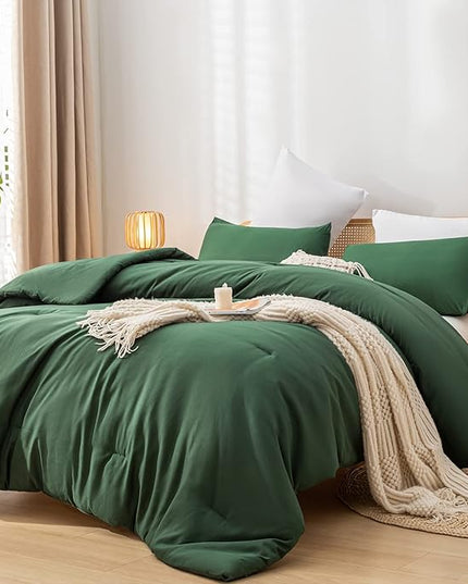 Emerald Full Size Comforter 3PCS Microfiber Full Size Comforters Set for All Season Boho Dark Green Comforter for Women and Men Soft Lightweight Bed Comforter Set - LeafyLoom