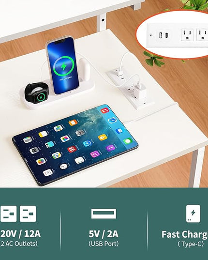 Yoobure Computer Desk with Power Outlets Fast Charging Type-C, Gaming Desk with LED Lights, 47" Office Desk with Adjustable Monitor Stand, Small Desk Home Office Desks with Storage Bag & Hook - LeafyLoom