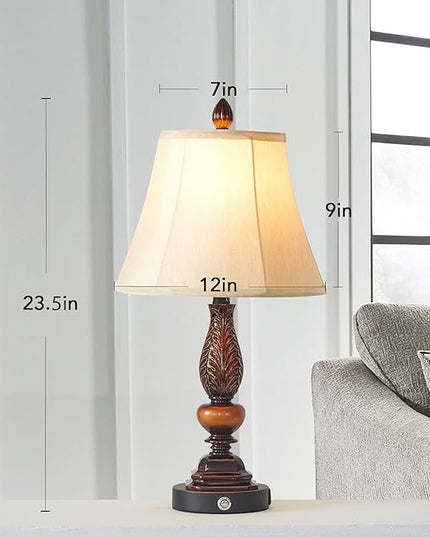 Set of 2 Bedroom Lamps,3-Way Dimmable Rustic Touch Table Lamps for Nightstand,Farmhouse Bedside Vintage Lamps with Dual USB Charging Ports for Living Room (Bulbs Included/Retro Bronze) - LeafyLoom