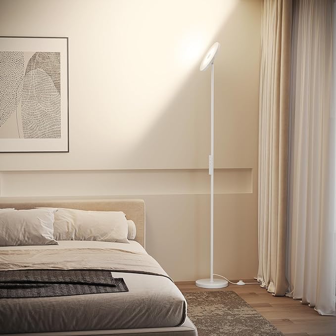 SUNMORY Floor Lamps for Living Room, 32W/3000LM Super Bright LED Floor Lamp with Remote Control, 69" Tall Standing Lamp with Stepless Dimmable, Modern Torchiere Corner Lamp for Bedroom, Office White - LeafyLoom