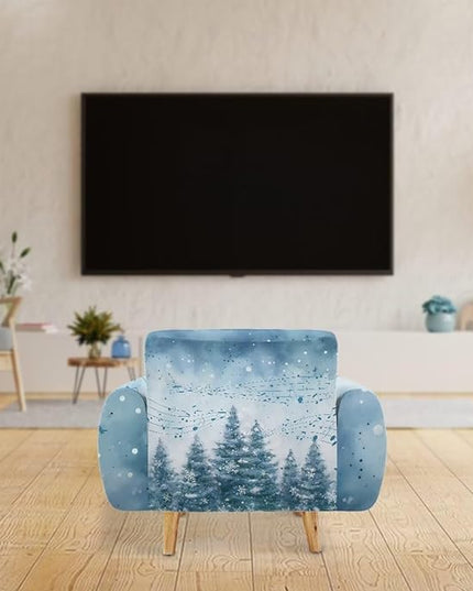 FKELYI Blue Christmas Tree Easy Going Stretch Sofa Slipcover Snow Sofa Couch Cover with Elastic Bottom Stretch Sofa Slipcovers S FKELYI