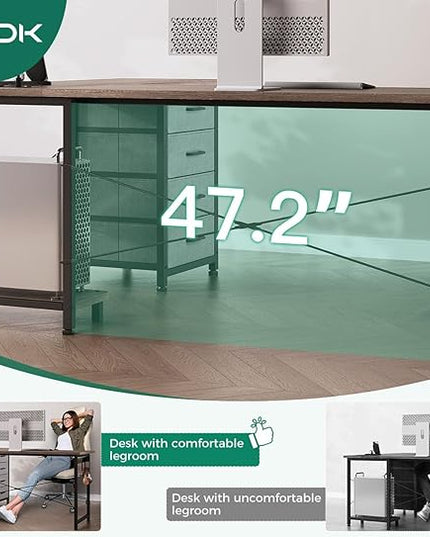 AODK L Shaped Desk with 4 Tier Drawers, 61" Reversible Gaming Desk with Power Outlets, L Shaped Computer Desk with USB Charging Port and Host Stand, Home Office Corner Desk, Easy to Assemble, Grey Oak - LeafyLoom