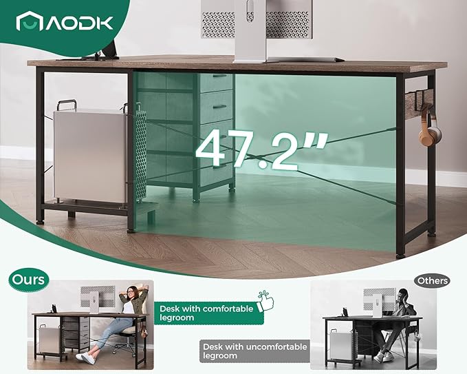 AODK L Shaped Desk with 4 Tier Drawers, 61" Reversible Gaming Desk with Power Outlets, L Shaped Computer Desk with USB Charging Port and Host Stand, Home Office Corner Desk, Easy to Assemble, Grey Oak - LeafyLoom