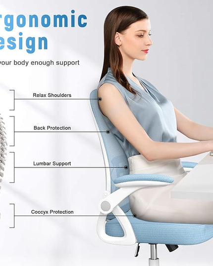 naspaluro Ergonomic Office Chair, Mid Back Desk Chair with Adjustable Height, Swivel Chair with Flip-Up Arms and Lumbar Support, Breathable Mesh Computer Chair for Home/Study/Working, Blue - LeafyLoom