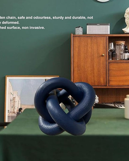 Wood Knot Decor -Coffee Table Decor Shelf Decor Table Books Hand Carved Home Decoration Boho Country Rustic Modern Shabby Chic Style Decor 3 Link Wooden Knot Chain Link Decor (Navy Blue) - LeafyLoom