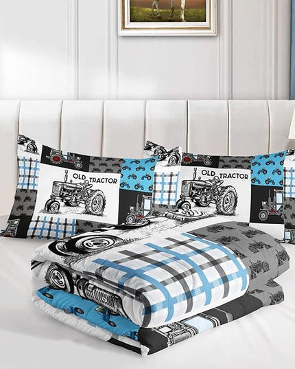 Axolotl Tractor Comforter Set Twin Size,Cartoon Truck Car Comforter Set for Boys,Farm Excavator Bedding Set with Old Tractor for Kids Boys Teens Adult All Season,1 Quilt 2 Pillowcases - LeafyLoom