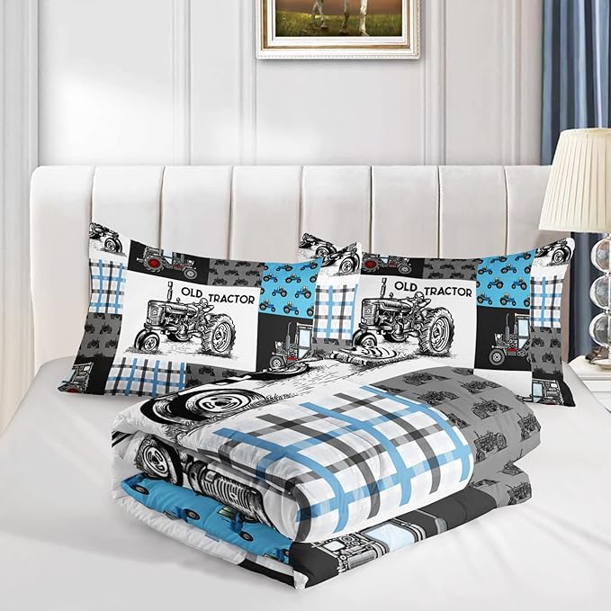 Axolotl Tractor Comforter Set Twin Size,Cartoon Truck Car Comforter Set for Boys,Farm Excavator Bedding Set with Old Tractor for Kids Boys Teens Adult All Season,1 Quilt 2 Pillowcases - LeafyLoom