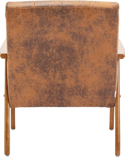Mid-Century Accent, Modern Single Armchair, Upholstered Leisure Lounge Chair wth Solid Wood Armrest and Feet for Living Room, Bedroom, Office, Coffee - LeafyLoom