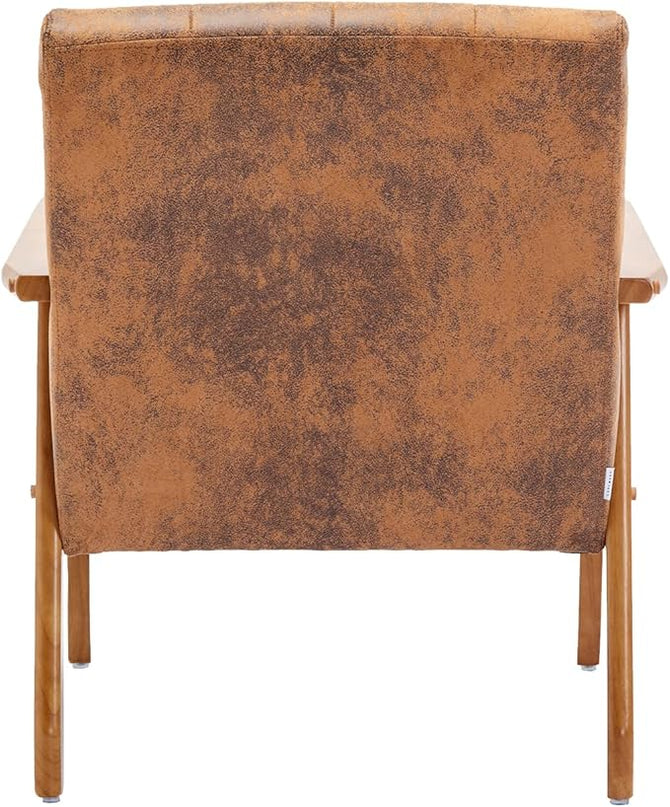 Mid-Century Accent, Modern Single Armchair, Upholstered Leisure Lounge Chair wth Solid Wood Armrest and Feet for Living Room, Bedroom, Office, Coffee - LeafyLoom