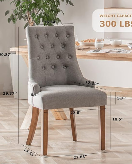 COLAMY Wingback Upholstered Dining Chairs Set of 2, Fabric Side Dining Room Chairs with Tufted Button, Living Room Chairs for Home Kitchen- Light Grey - LeafyLoom