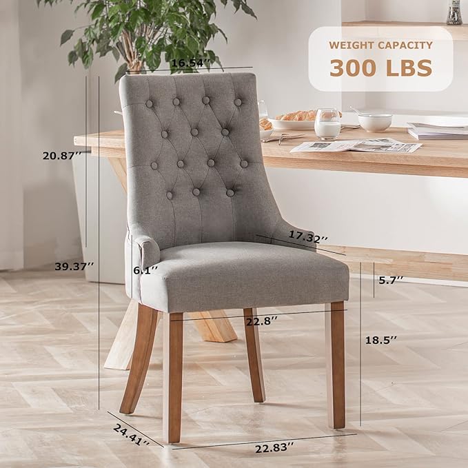 COLAMY Wingback Upholstered Dining Chairs Set of 2, Fabric Side Dining Room Chairs with Tufted Button, Living Room Chairs for Home Kitchen- Light Grey - LeafyLoom