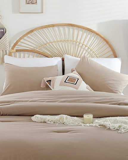 Queen Comforter Set Ultra Soft Microfiber Bed Comforter Set Boho and Luxury 3PC Taupe, with 2Pillowcases Lightweight All Season for Women and Men - LeafyLoom