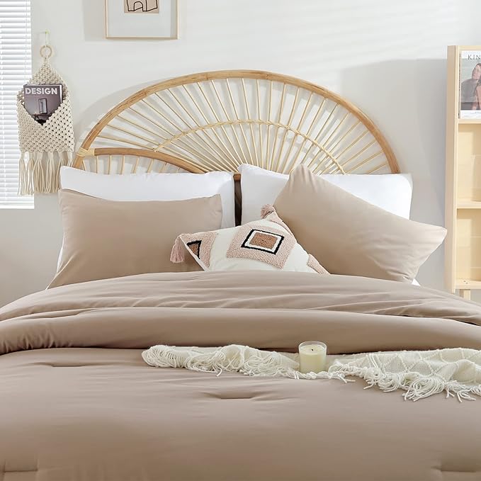 Queen Comforter Set Ultra Soft Microfiber Bed Comforter Set Boho and Luxury 3PC Taupe, with 2Pillowcases Lightweight All Season for Women and Men - LeafyLoom