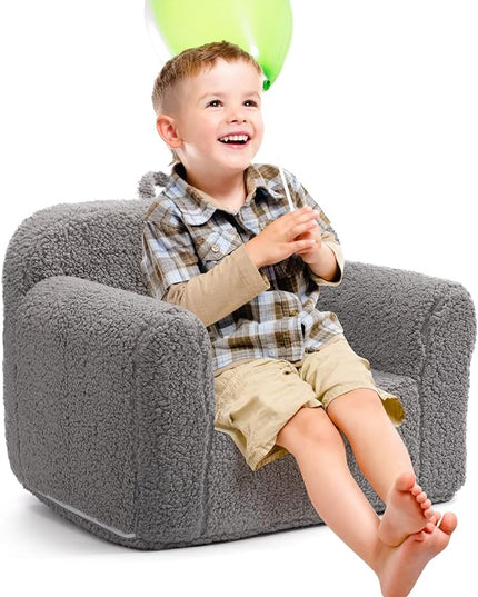 ALIMORDEN Kids Ultra-Soft Snuggle Foam Filled Chair, Toddler Cuddly Sherpa Reading Couch for Boys and Girls, Grey - LeafyLoom