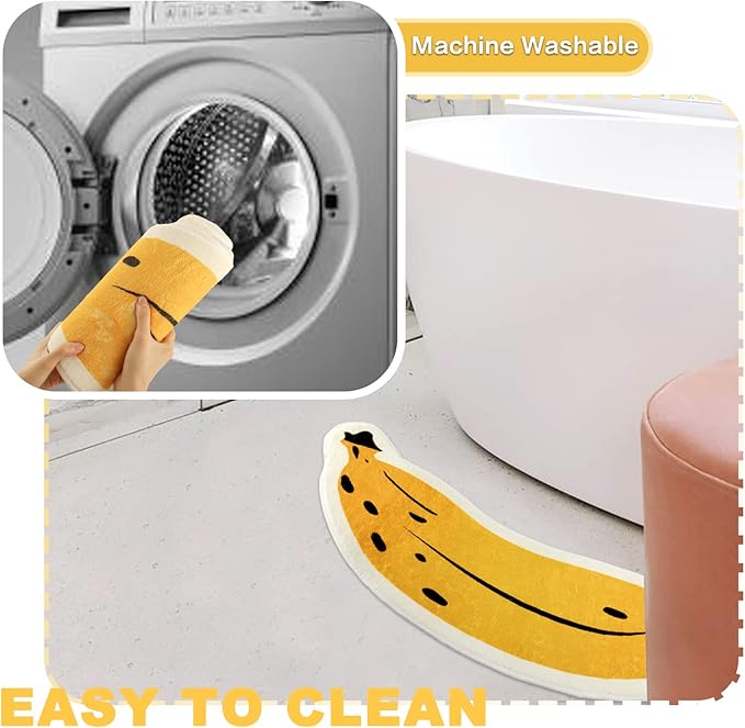 Banana Bath Rugs for Bathroom Non Slip Super Absorbent Bath Mat for Floor Bathmats Washable Yellow Cartoon Bathrugs Carpet Soft Shower Tub Rugs Thick Kitchen Doormat Home Decor 17.7x39.4inch/45x100cm - LeafyLoom