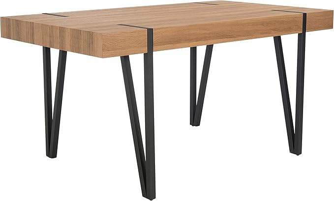 SAFAVIEH Home Collection Alyssa Mid-Century Rustic Industrial Brown Dining Room Table DTB7000D, 0, Natural/Black - LeafyLoom