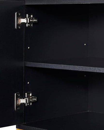 39.4" Minimalist & Luxury Two Door Sideboard with Gold Metal Legs,Freestandin Storage Buffet Cabinet,w/Adjustable Shelves,for Living, Dining Room,Entrance Passage,Black - LeafyLoom
