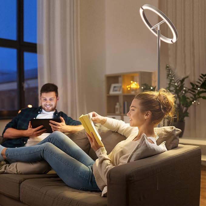 FIMEI Split Floor Lamp, Bright Modern LED Standing Lamp, Stepless Dimming and 4 Color Temperature, Eye-Protection Reading Standing Light for Living Room Bedroom Office, Touch&Remote Control, Gray - LeafyLoom
