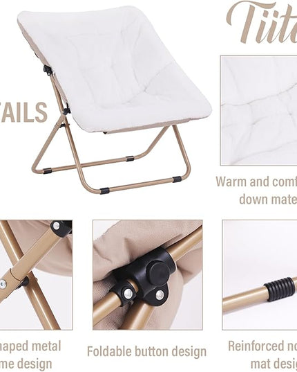 Tiita Saucer Chair with Ottoman, Soft Faux Fur Oversized Folding Accent Chair,Lounge Lazy Chair, Metal Frame Moon Chair for Bedroom, Living Room, Dorm Rooms, Garden and Courtyard - LeafyLoom