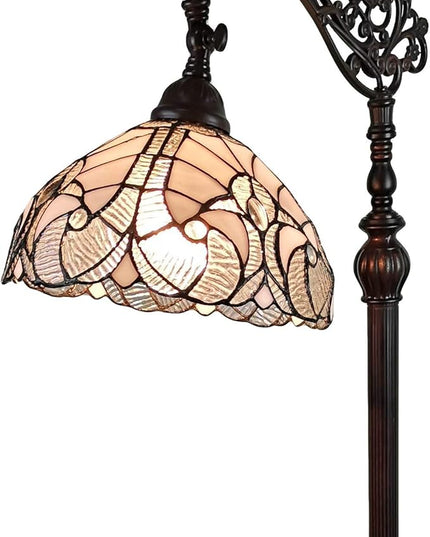 Amora Tiffany Style Floor Lamp Arched 62" Tall Stained Glass White Mahogany Antique Vintage Light Decor Bedroom Living Room Reading Gift AM262FL11B Lighting - LeafyLoom