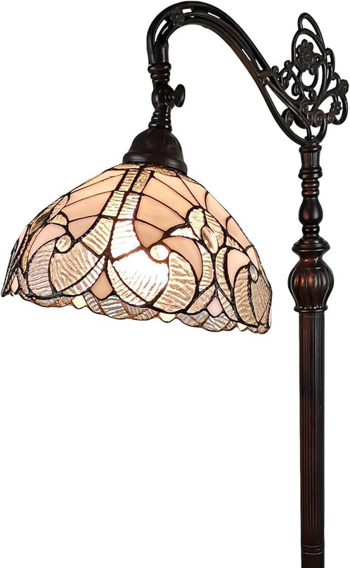 Amora Tiffany Style Floor Lamp Arched 62" Tall Stained Glass White Mahogany Antique Vintage Light Decor Bedroom Living Room Reading Gift AM262FL11B Lighting - LeafyLoom