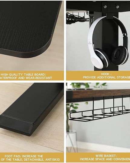 Adjustable Height L-Shaped 59 Inch Electric Standing Desk - Sit Stand Computer Desk, Stand Up Desk Table for Home Office, Black Frame and Top - LeafyLoom