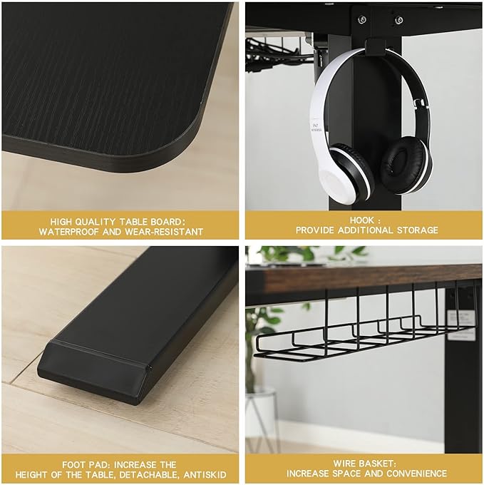 Adjustable Height L-Shaped 59 Inch Electric Standing Desk - Sit Stand Computer Desk, Stand Up Desk Table for Home Office, Black Frame and Top - LeafyLoom