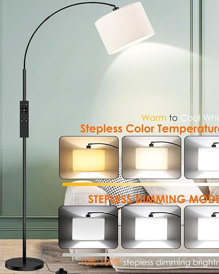 Arc Floor Lamps for Living Room,Modern Standing Lamp with Remote Control,Tall Lamp with Stepless Dimmable,5 Color temperatures,Over Couch Arched Reading Light for Bedroom,Office(Bulb Included) - LeafyLoom