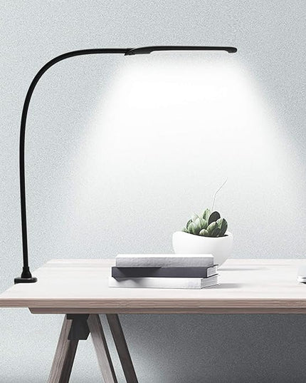 YOUKOYI Desk Lamp with Clamp, Swing Arm Lamp, Flexible Gooseneck Architect Table Lamp - Stepless Dimming, 3 Color Modes, Touch Control, 9W, 1050LUX Eye-Care for Study/Reading/Office/Work (Black) - LeafyLoom