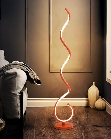 LED Floor Lamps for Living Room - Orange Spiral Modern Floor Lamp with Remote 3 Color Dimmable Standing Lamp Bright Tall Corner Lamp for Bedroom 53 in - LeafyLoom