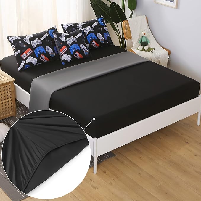 JQinHome Queen Gamer Comforter Set for Boys,6 Piece Bed in A Bag 3D Video Game Bedding -All Season Soft Microfiber Down Alternative Comforter Gamer Bedding Sets for Kids(Gamepad Collection) - LeafyLoom
