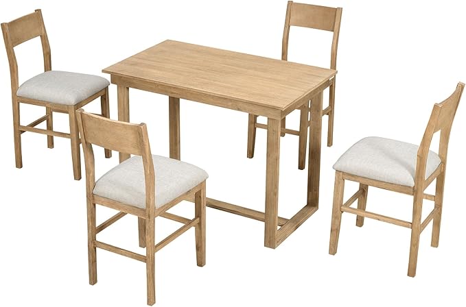 Farmhouse Style Counter Height Minimalism 1 Rectangular 4 Chairs, Easy Clean & Assembly, Room, Kitchen, Small Place, 5 Piece Dining Table Set, Brown 29 - LeafyLoom