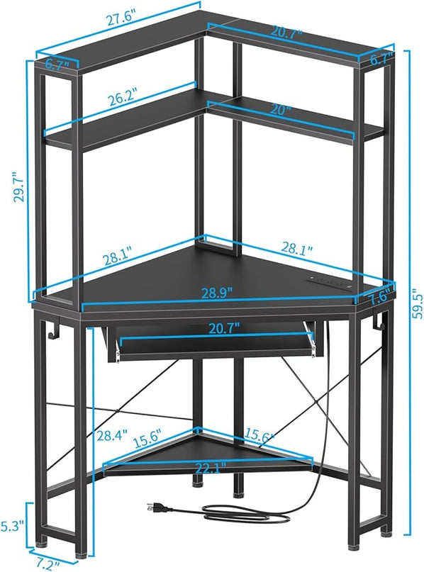 Corner Desk with Hutch and LED Lights, Corner Computer Desk with Keyboard Tray and Monitor Stand, Small Computer Desk for Small Spaces, Home Office - LeafyLoom