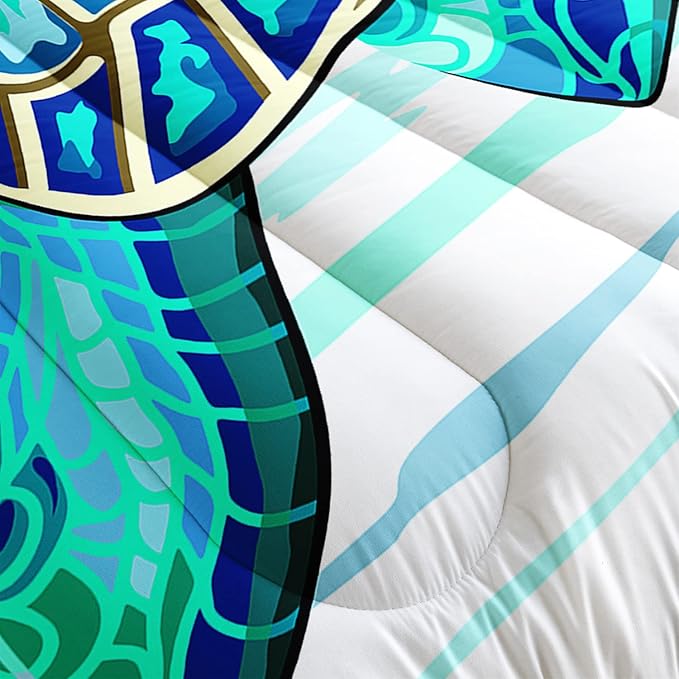 CVHOUSE Sea Turtle Bedding Set,Sea Turtle Comforter Full,Ocean Bohemia Comforter Set for Boys Kids Girls,Ocean Quilt Set with 1 Comforter and 2 Pillow Cases - LeafyLoom