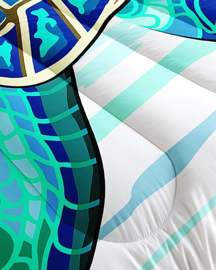 CVHOUSE Sea Turtle Bedding Set,Sea Turtle Comforter Queen,Ocean Bohemia Comforter Set for Boys Kids Girls,Ocean Quilt Set with 1 Comforter and 2 Pillow Cases - LeafyLoom
