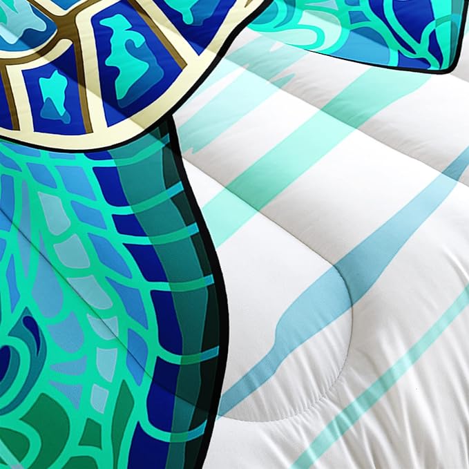 CVHOUSE Sea Turtle Bedding Set,Sea Turtle Comforter Queen,Ocean Bohemia Comforter Set for Boys Kids Girls,Ocean Quilt Set with 1 Comforter and 2 Pillow Cases - LeafyLoom