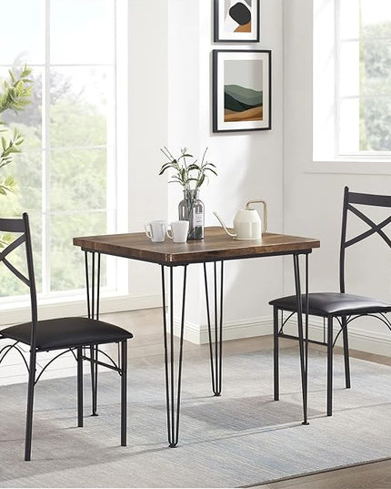 VECELO 3 Piece Kitchen Room Chairs Set for Dinette, Breakfast Nook, Farmhouse, Small Space, Modern Industrial Style, Dining Table for 2, Vintage Brown - LeafyLoom