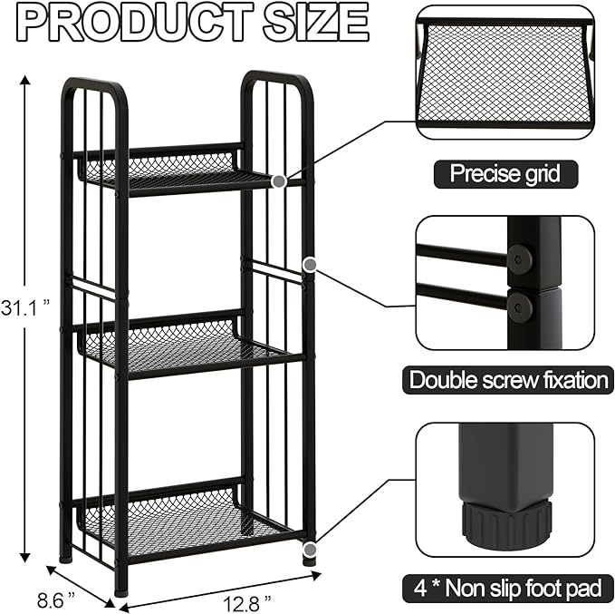 Bookshelf Storage Shelf Bookcase Freestanding Storage Stand for Living Room, Bedroom, Kitchen, Rust Resistance, Easy Assemblyl Free Combination Multi-Functional Organizer (3 Tiers, Black) - LeafyLoom